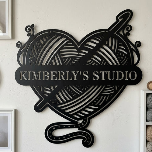 Custom Metal Wall Art - Personalized Crochet Sign Black