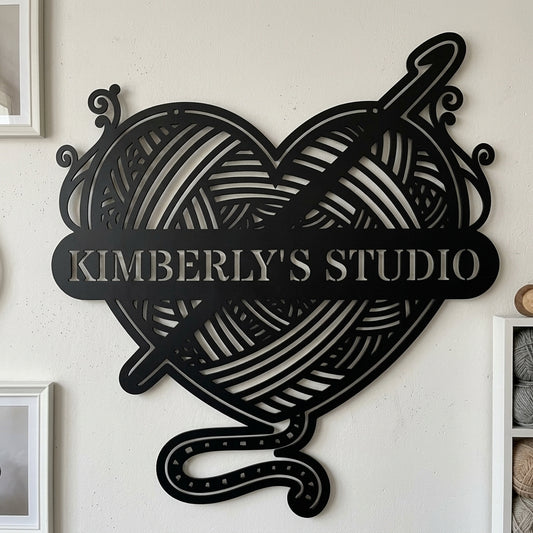 Custom Metal Wall Art - Personalized Crochet Sign Black