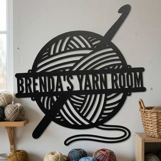 Custom Metal Wall Art - Personalized Crochet Sign Black