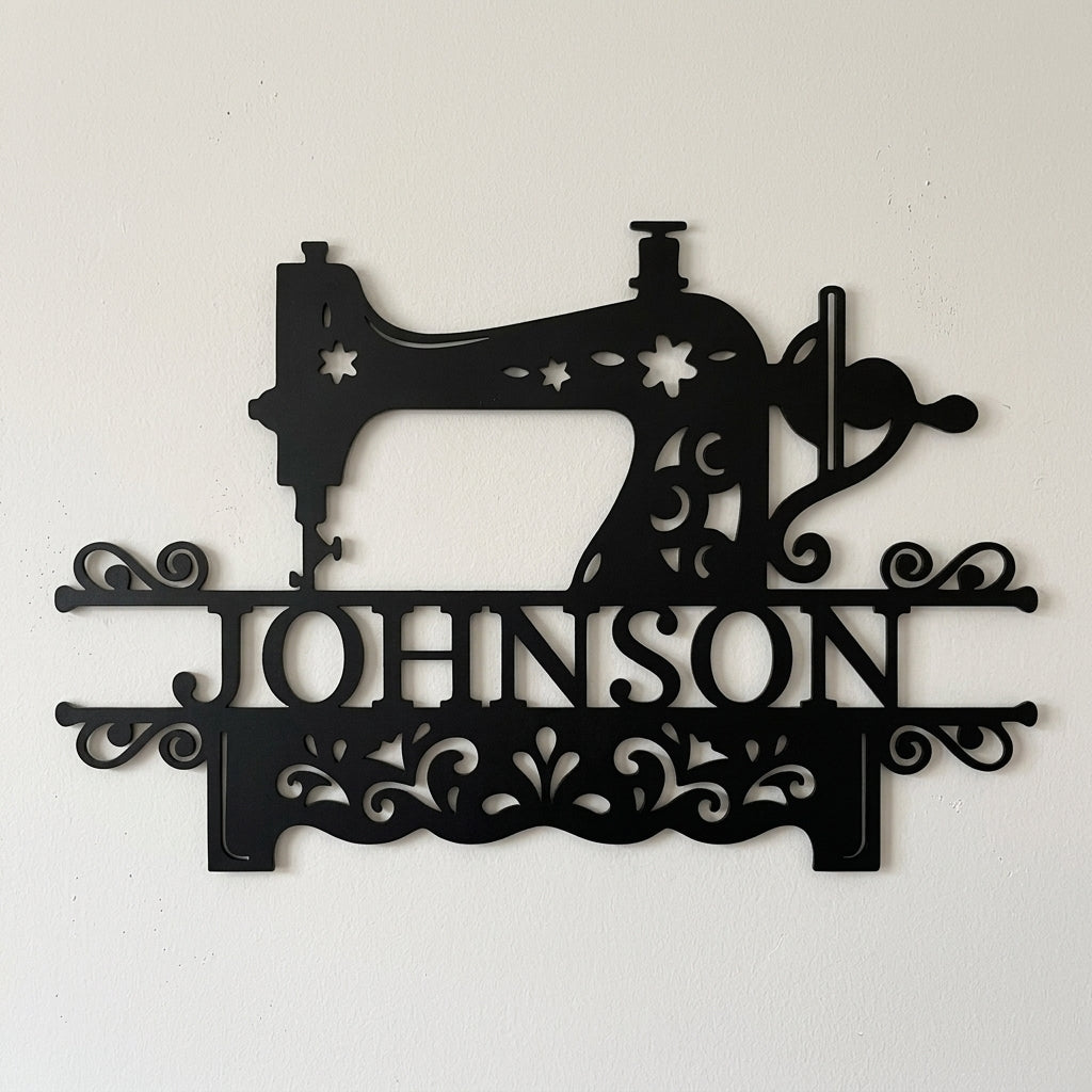 Custom Metal Wall Art - Personalized Sewing Sign Black