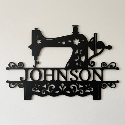 Custom Metal Wall Art - Personalized Sewing Sign Black
