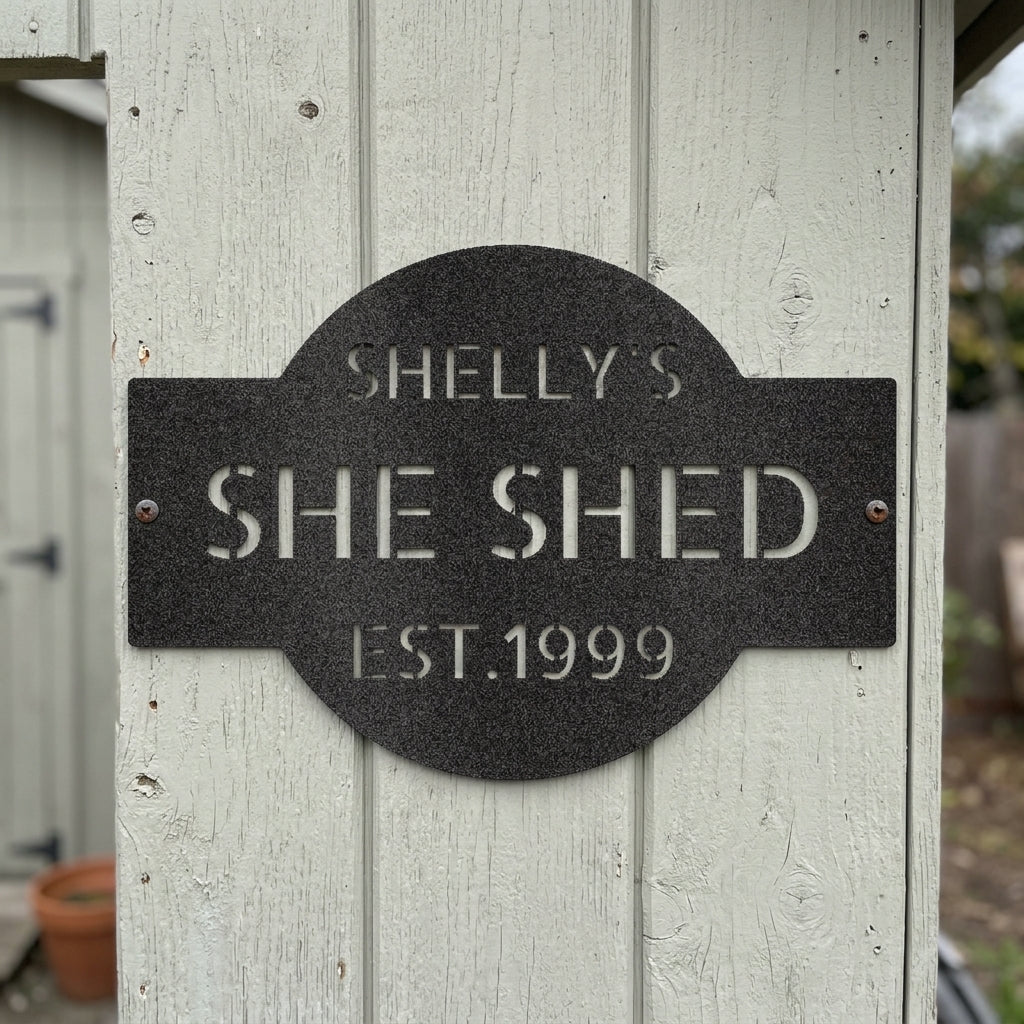 Custom Metal Wall Art - Personalized Family Name Shed Monogram Sign Black