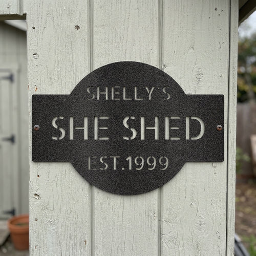 Custom Metal Wall Art - Personalized Family Name Shed Monogram Sign Black
