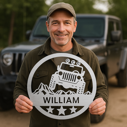 Personalized Off Road Car Metal Sign Silver