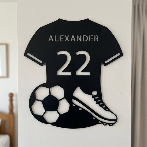 Custom Metal Wall Art - Personalized Soccer Jersey Sign Black