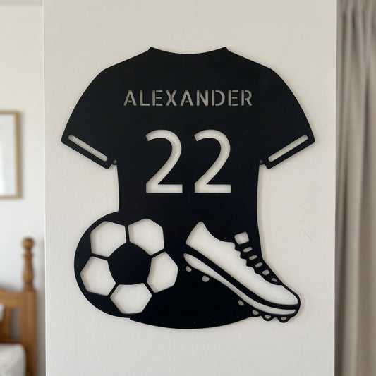 Custom Metal Wall Art - Personalized Soccer Jersey Sign Black