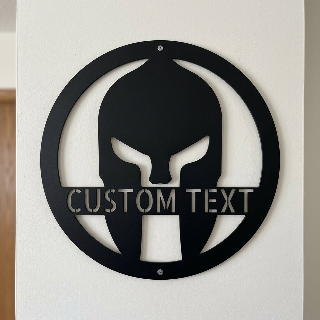 Custom Metal Wall Art - Personalized Spartan Warrior Sign Black