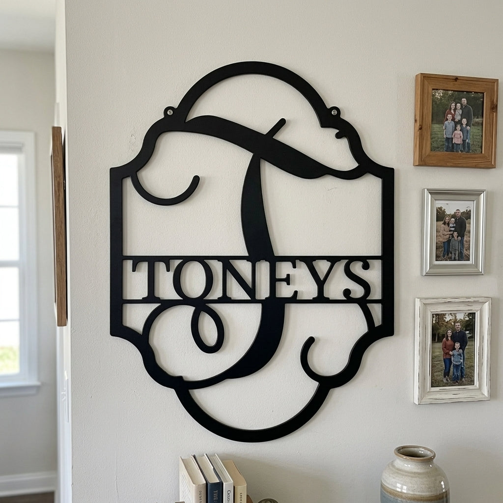 Custom Metal Wall Art - Personalized Split Letter Monogram Sign Black