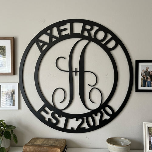 Custom Metal Wall Art - Personalized Split Letter Monogram Sign Black