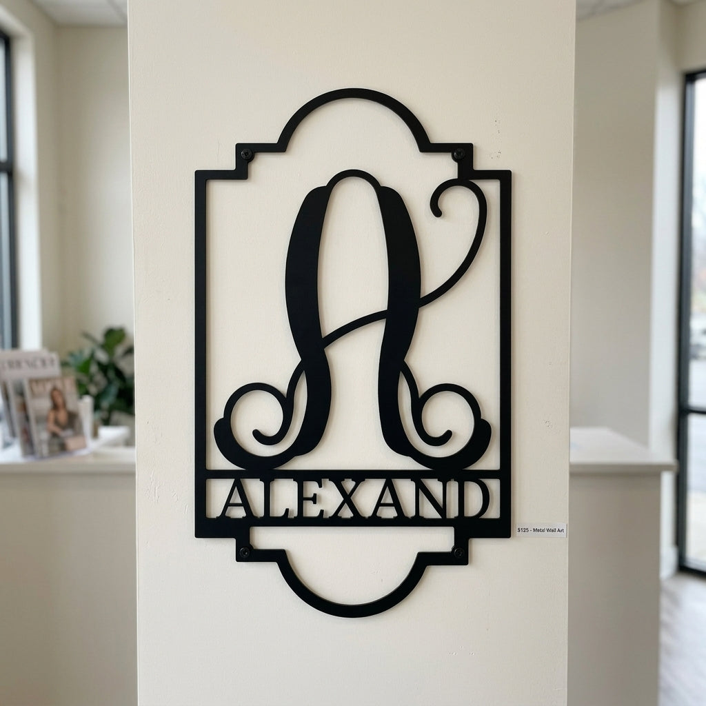 Custom Metal Wall Art - Personalized Split Letter Name Monogram Sign Black