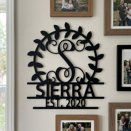 Custom Metal Wall Art - Personalized Family Crest Monogram Sign Black
