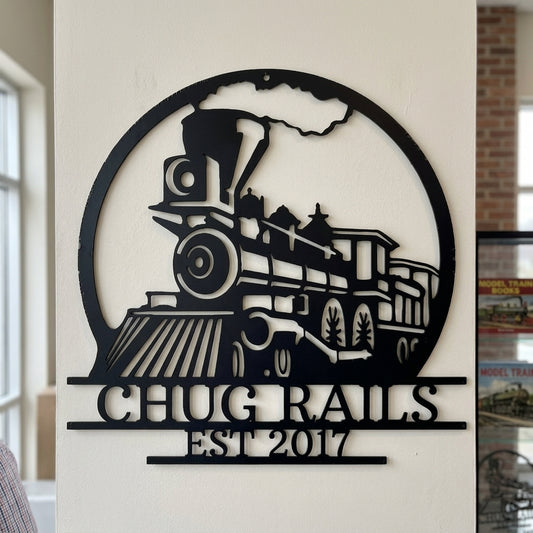 Custom Metal Wall Art - Personalized Steam Train Name Sign Black