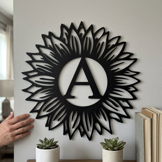 Custom Metal Wall Art - Personalized Sunflower Sign Black