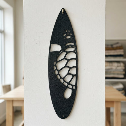 Metal Wall Art - Surfboard Turtle Monogram Sign