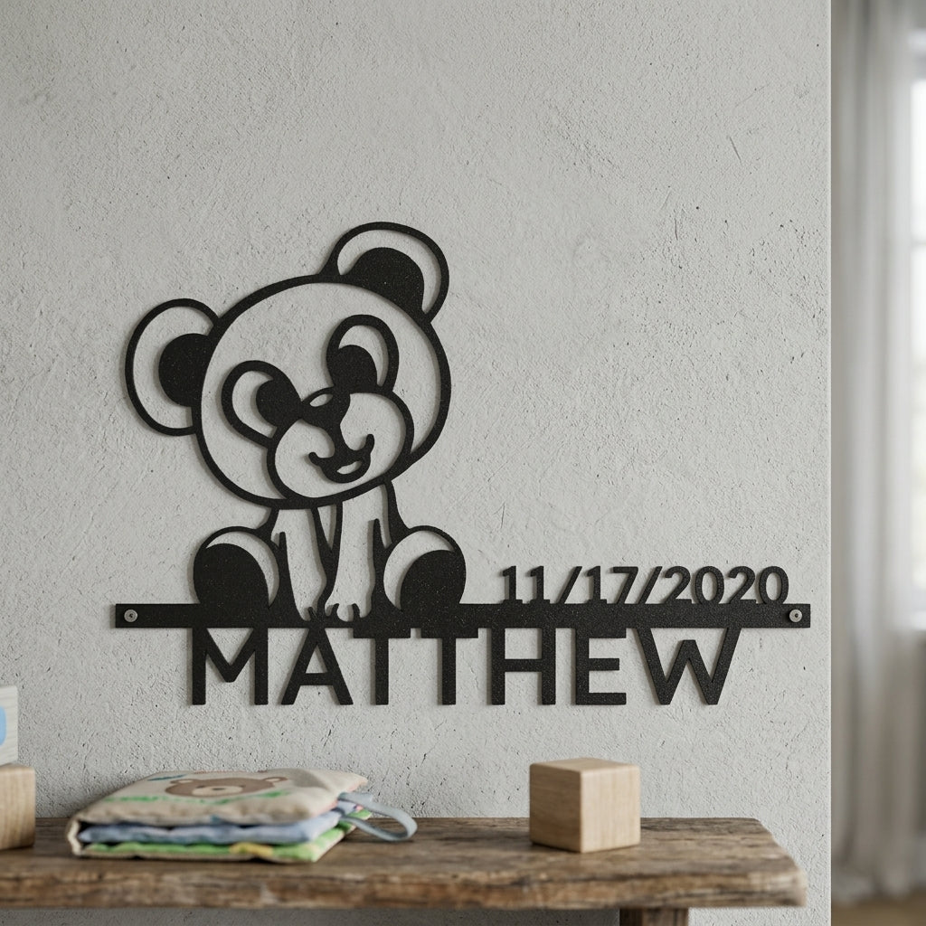 Custom Metal Wall Art - Personalized Teddy Bear Name Sign Black