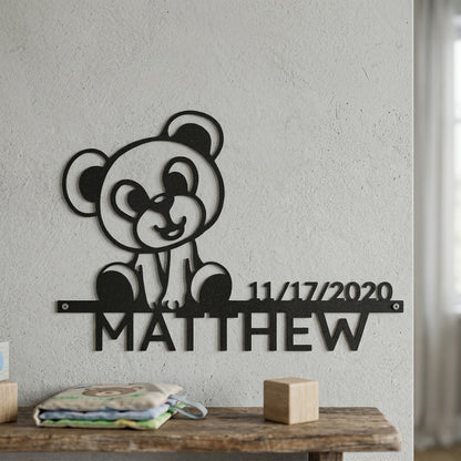 Custom Metal Wall Art - Personalized Teddy Bear Name Sign Black