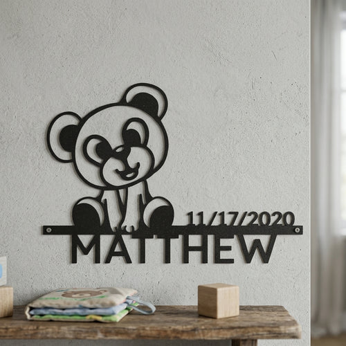 Custom Metal Wall Art - Personalized Teddy Bear Name Sign Black