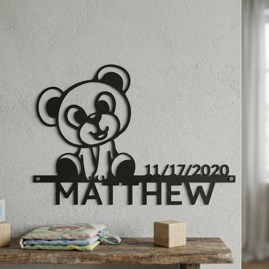 Custom Metal Wall Art - Personalized Teddy Bear Name Sign Black