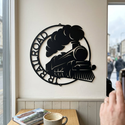 Custom Metal Wall Art - Personalized Railroad Circle Monogram Sign Black