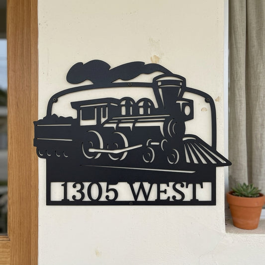 Custom Metal Wall Art - Personalized Coal Train Monogram Sign Black