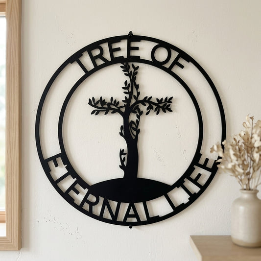 Custom Metal Wall Art - Personalized Christian Tree Sign Black