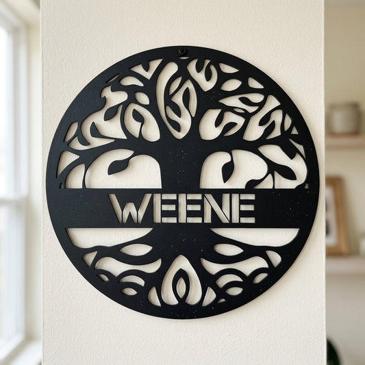 Custom Metal Wall Art - Personalized Tree of Life Family Name Sign Black