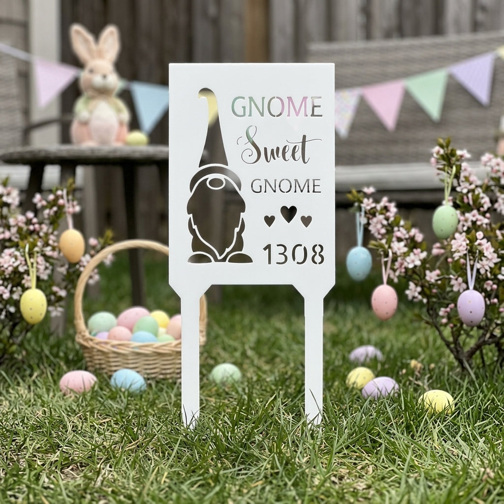 Custom Metal Yard Sign - Personalized Easter Gnome Stake