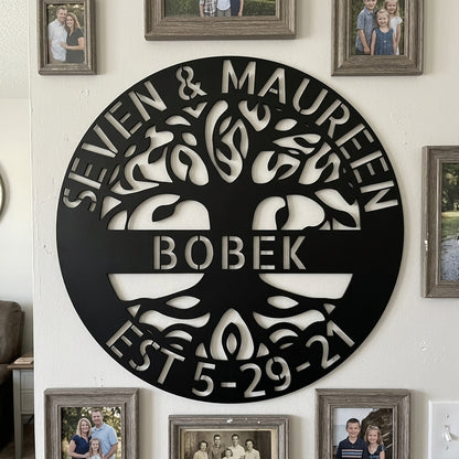 Custom Metal Wall Art - Personalized Tree of Life Sign Black