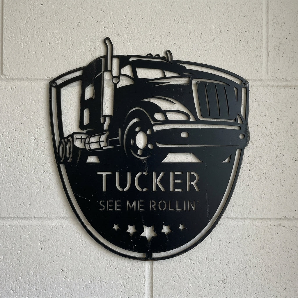 Custom Metal Wall Art - Personalized Trucking Sign Black