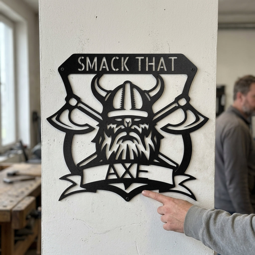 Custom Metal Wall Art - Personalized Viking Axe Sign Black