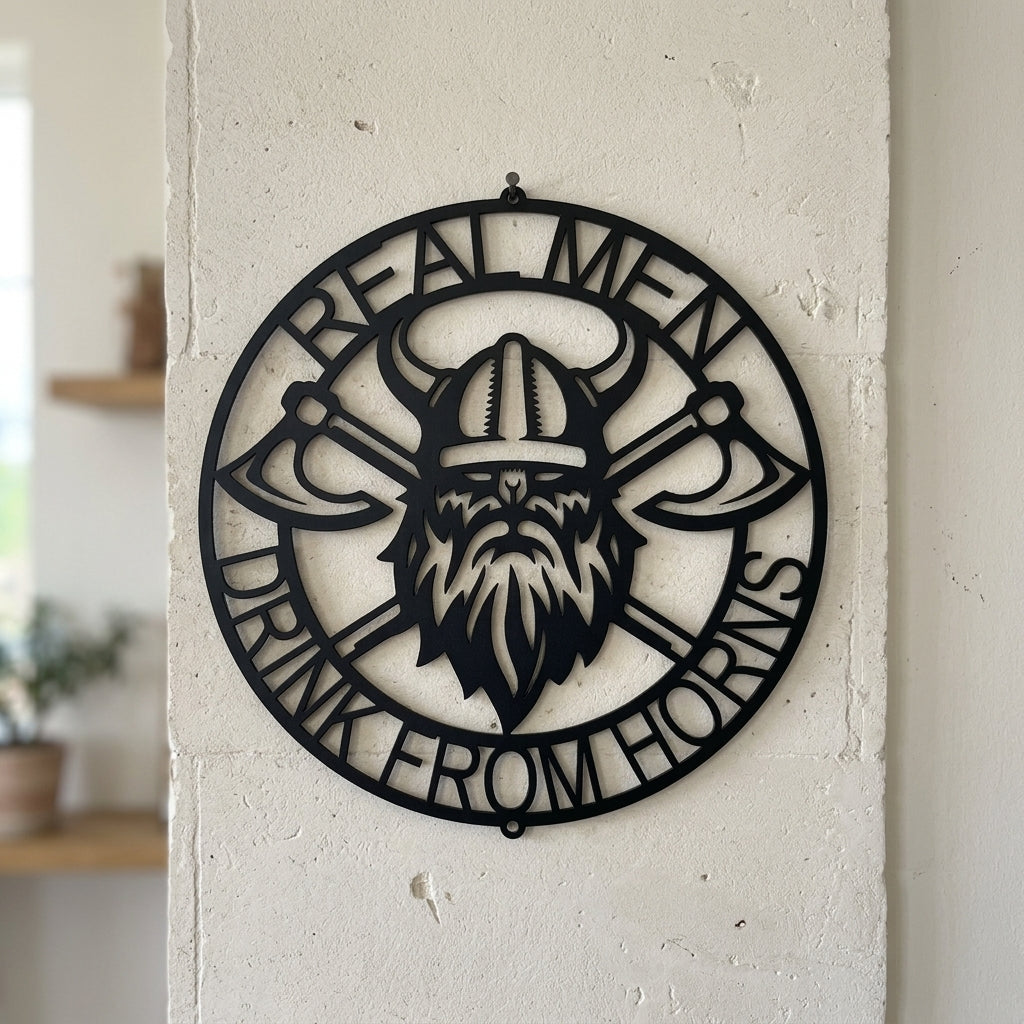 Custom Metal Wall Art - Viking Axe Circle Monogram Sign Black