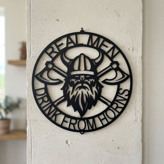 Custom Metal Wall Art - Viking Axe Circle Monogram Sign Black