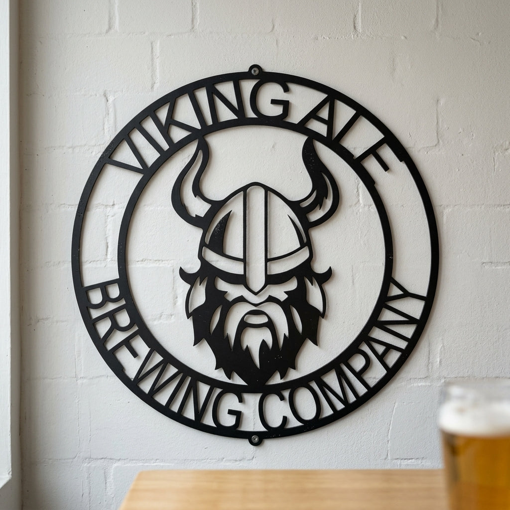 Custom Metal Wall Art - Personalized Viking Circle Monogram Sign Black