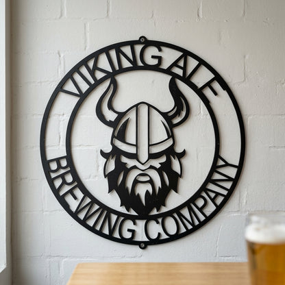 Custom Metal Wall Art - Personalized Viking Circle Monogram Sign Black