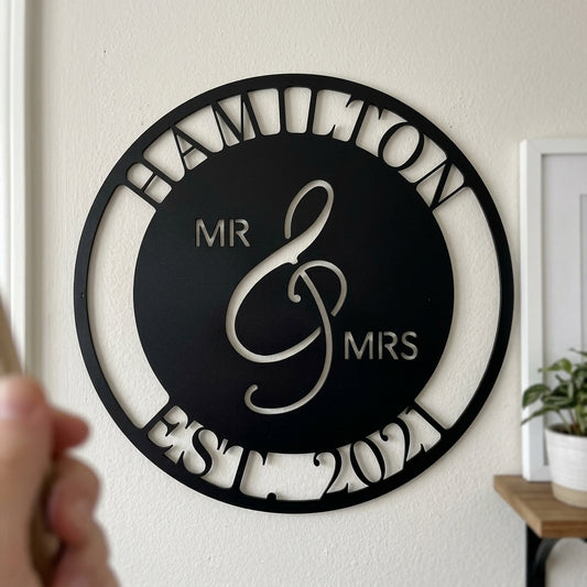Custom Metal Wall Art - Personalized Mr and Mrs Wedding Sign Black