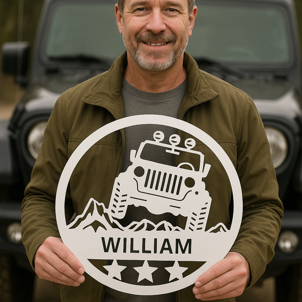 Personalized Off Road Car Metal Sign White