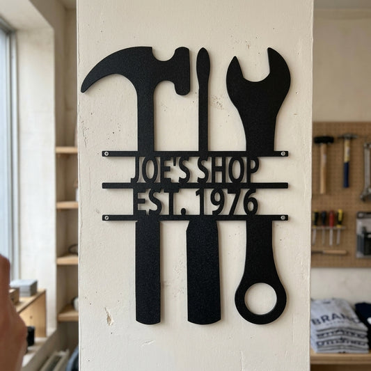 Custom Metal Wall Art - Personalized Mechanic Garage Workshop Sign Black