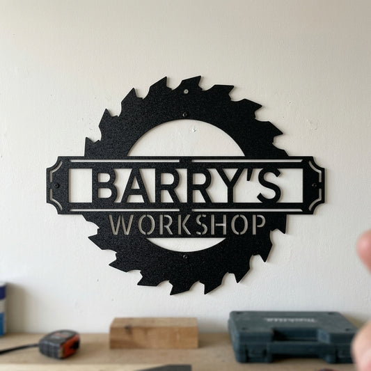 Custom Metal Wall Art - Personalized Workshop Name Sign Black