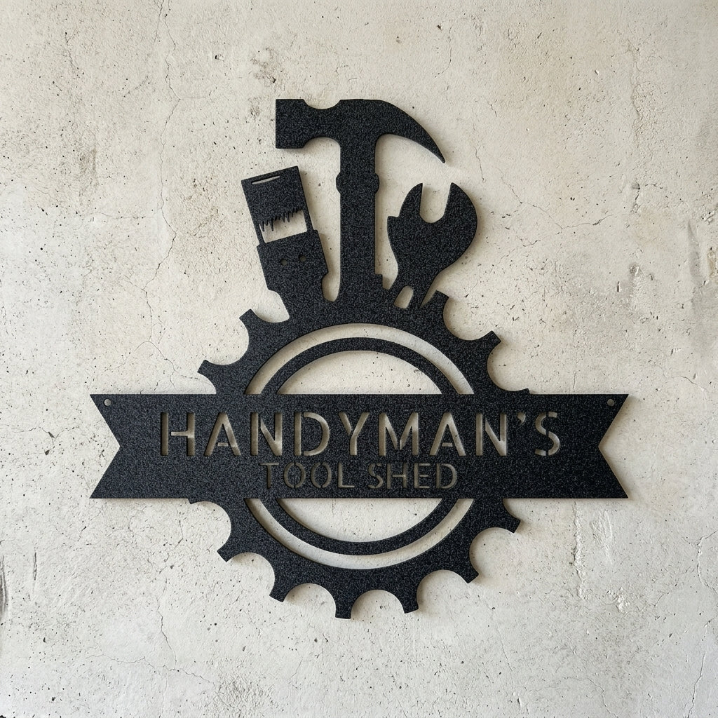 Custom Metal Wall Art - Personalized Tool Man Workshop Plaque Black