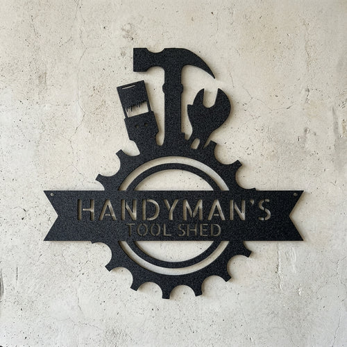 Custom Metal Wall Art - Personalized Tool Man Workshop Plaque Black