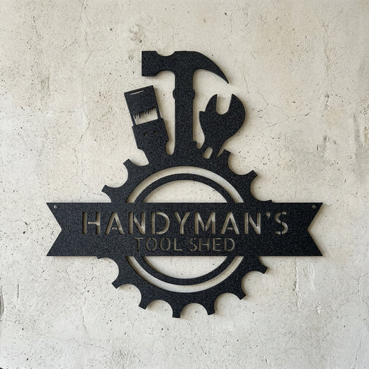 Custom Metal Wall Art - Personalized Tool Man Workshop Plaque Black