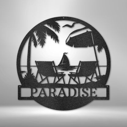 Beach Paradise Personalized Gifts - Custom Metal Sign Black