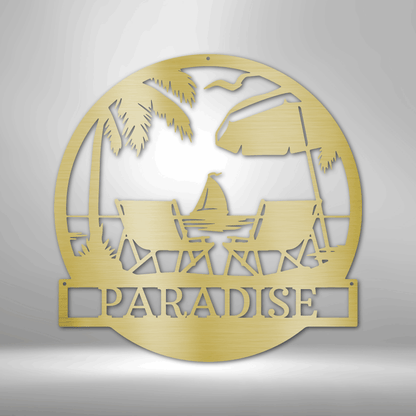 Beach Paradise Personalized Gifts - Custom Metal Sign Gold