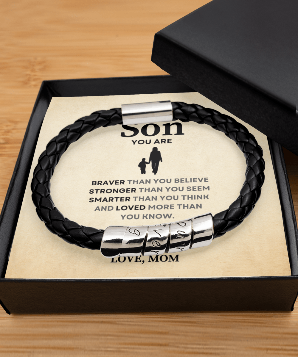 Braver Stronger Smarter Gift For Son Leather Bracelet