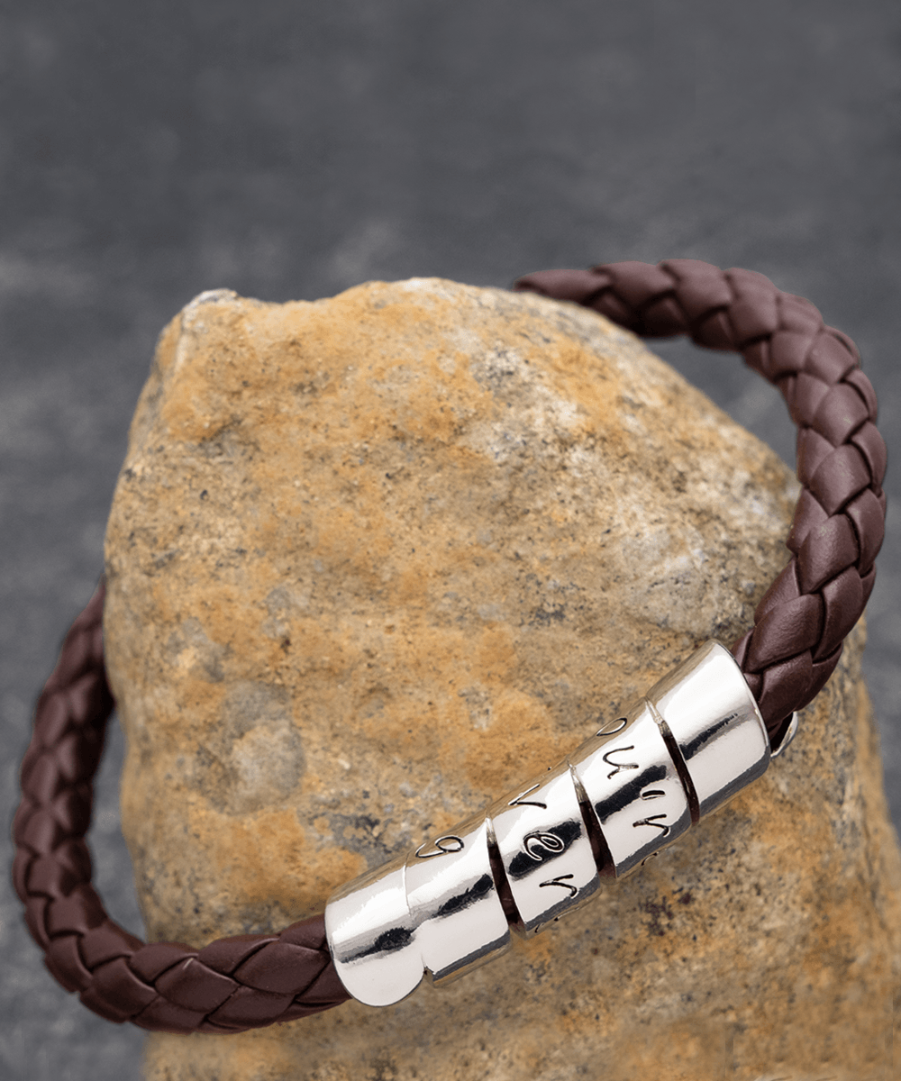 Braver Stronger Smarter Gift For Son Leather Bracelet - Precious Engraved
