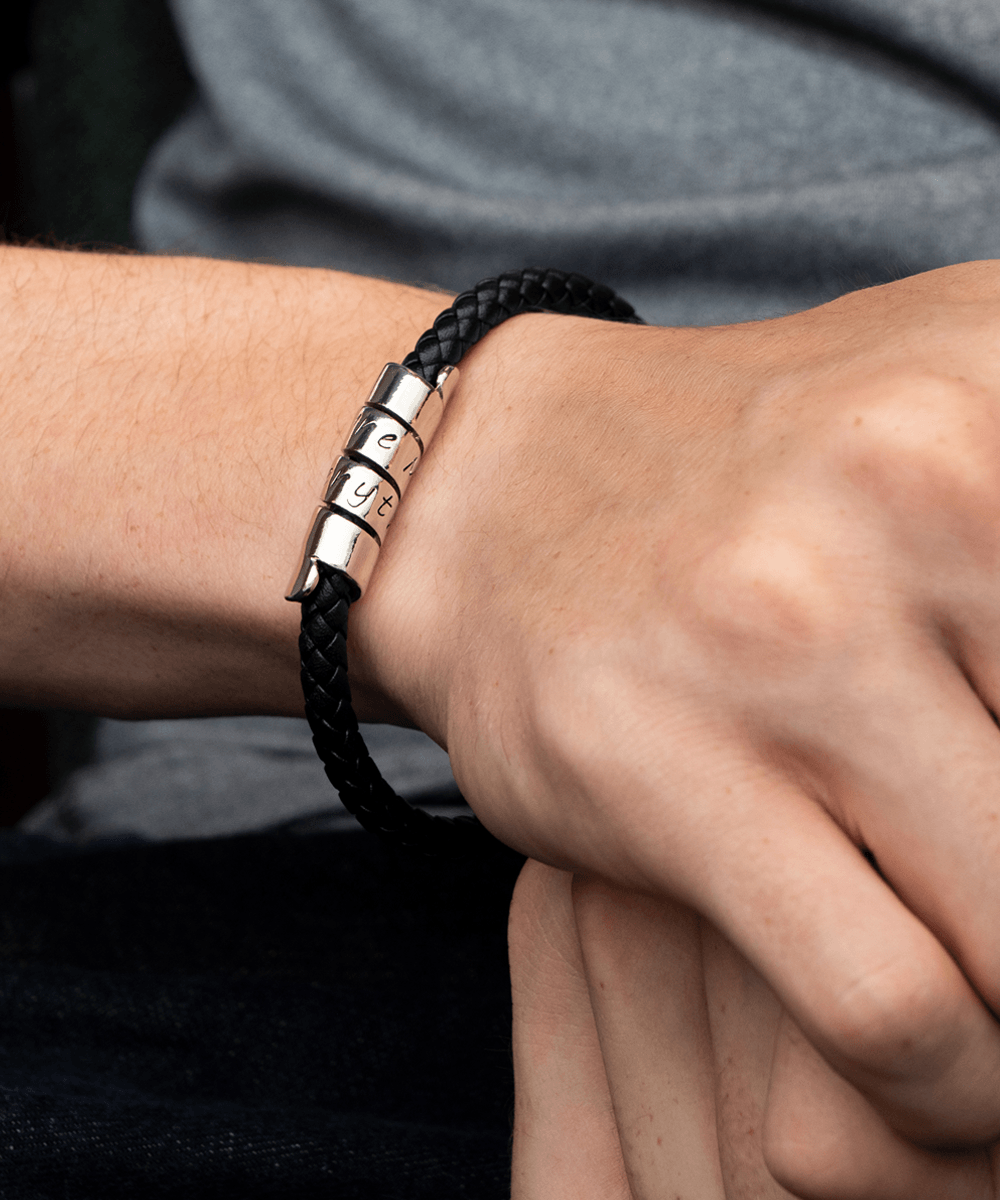 Braver Stronger Smarter Gift For Son Leather Bracelet - Precious Engraved