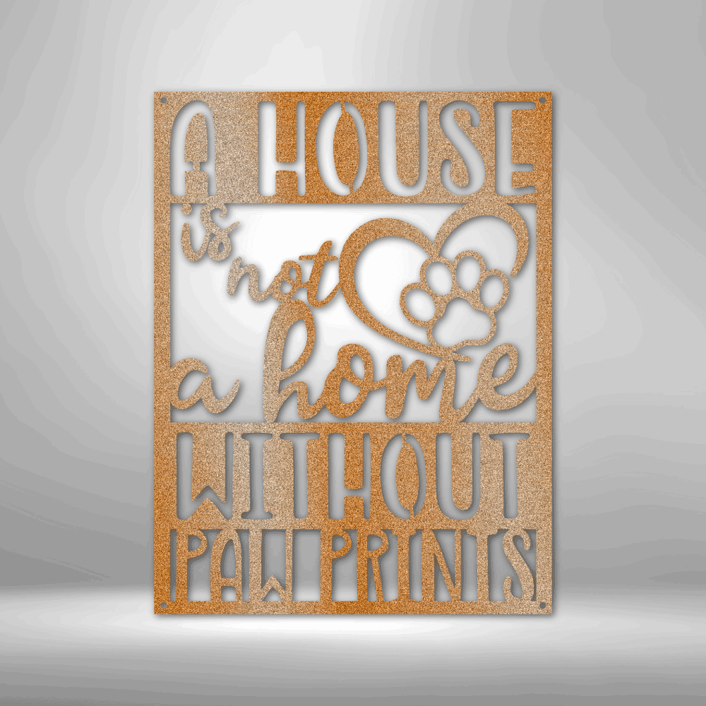 Home with Paw Prints Metal Wall Art Classic Metal Sign Copper