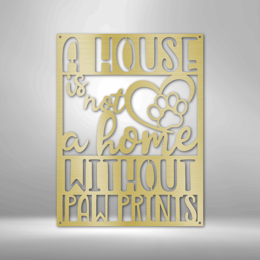 Home with Paw Prints Metal Wall Art Classic Metal Sign Gold