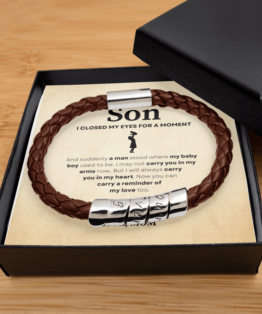 I Closed My Eyes Gift For Son Leather Bracelet - Precious Engraved