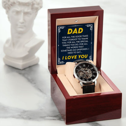 I Forgot To Thank You Gift For Dad Men's Openwork Watch - Precious Engraved